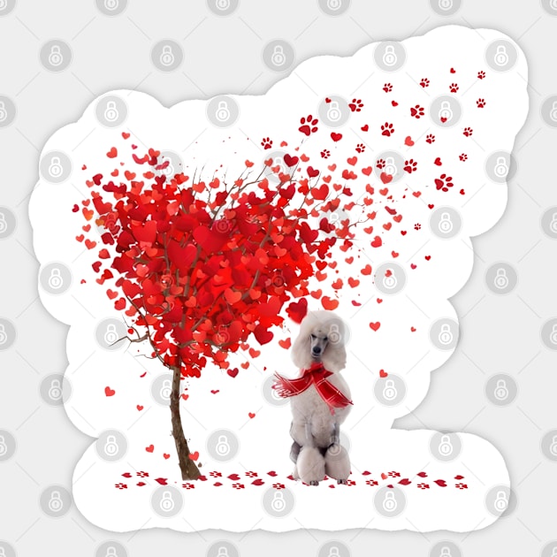 Valentine's Day Heart Tree Love White Standard Poodle Sticker by cyberpunk art